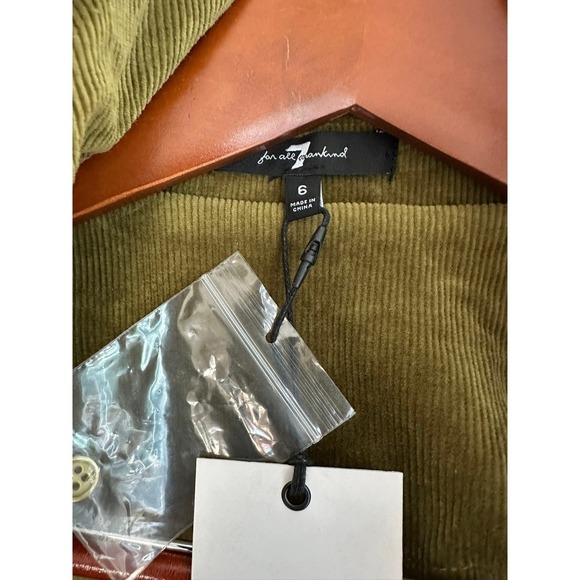 7 For All Mankind Olive Green Corduroy Zip Front Long Sleeve Coat Size 6 - Picture 3 of 8